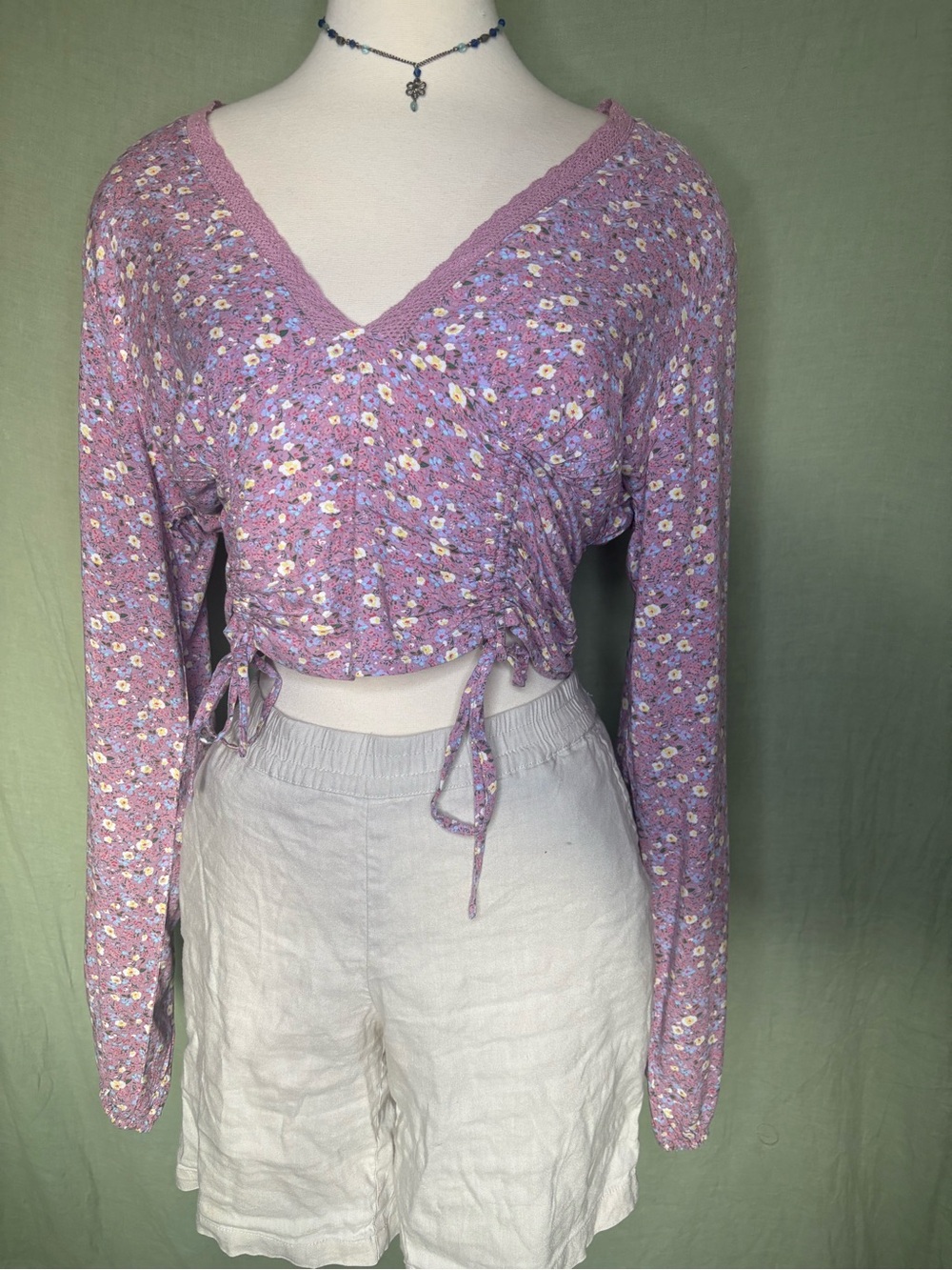 Aeropostale Floral Cinch-Waist Crop Top